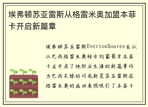 埃弗顿苏亚雷斯从格雷米奥加盟本菲卡开启新篇章